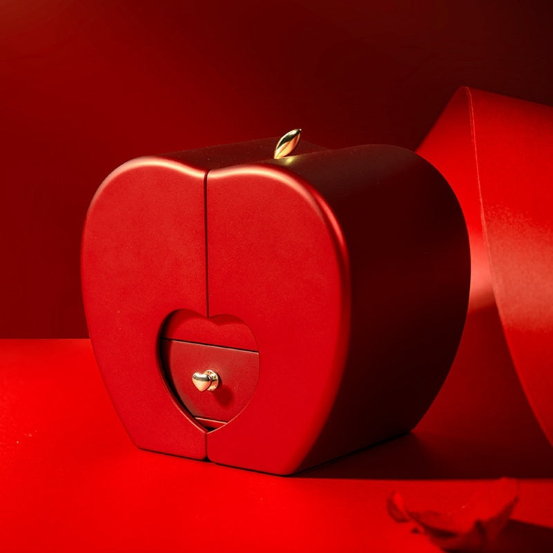 Red Apple Eternal Rose Jewellery Box with Necklace – Heart-Shaped Gift