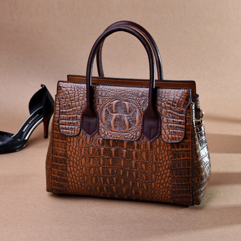 Crocodile-Texture Tote Handbag – European Style Women’s Shoulder Messenger Bag