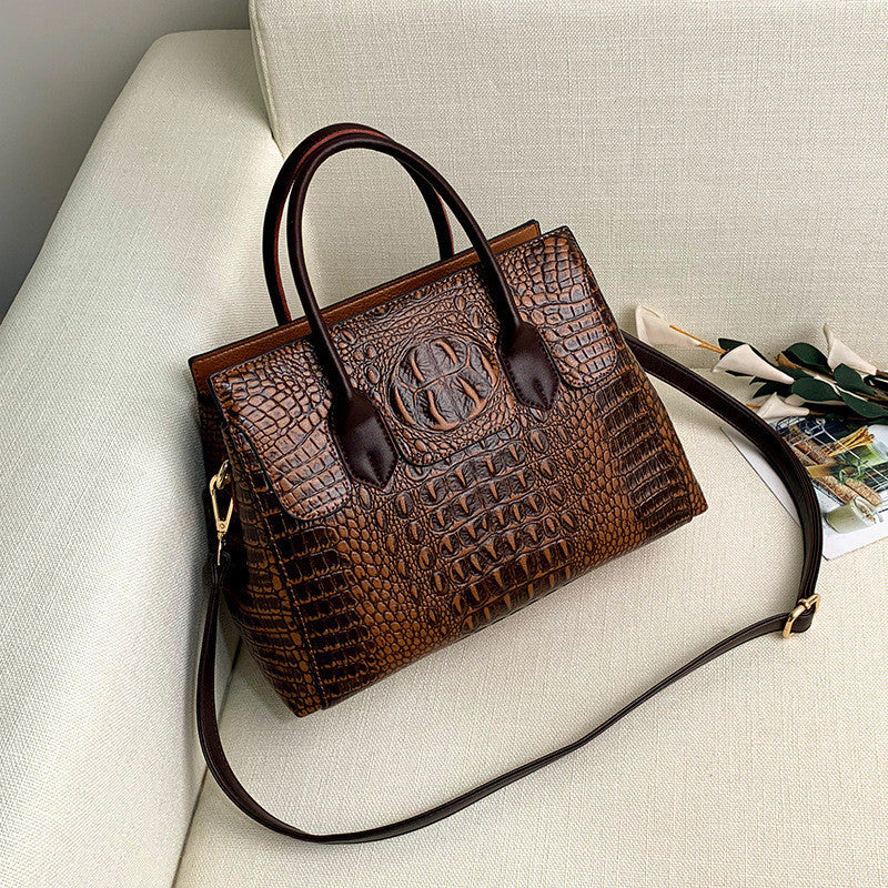 Crocodile-Texture Tote Handbag – European Style Women’s Shoulder Messenger Bag