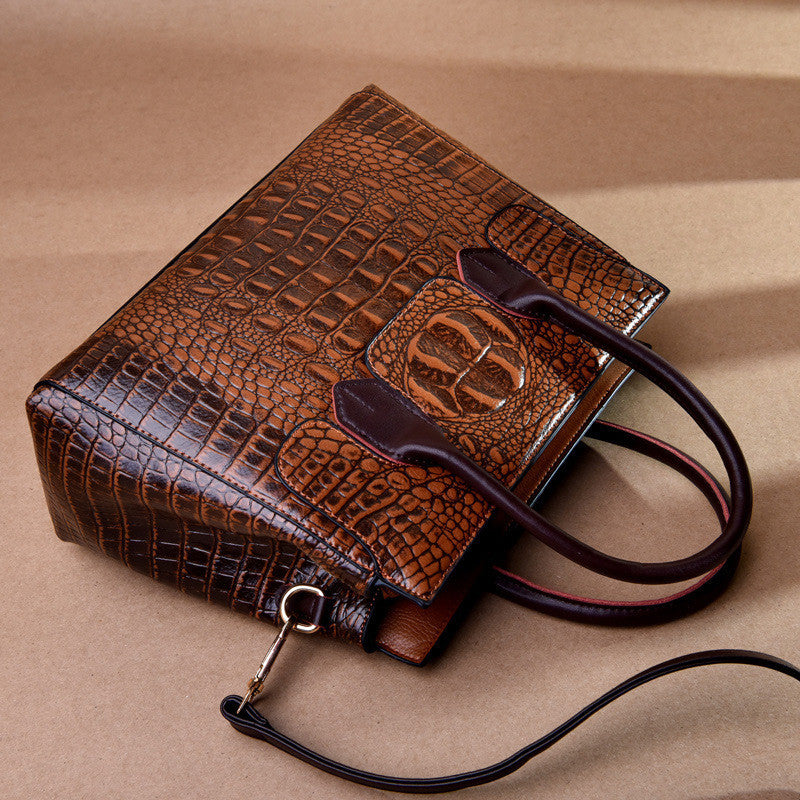 Crocodile-Texture Tote Handbag – European Style Women’s Shoulder Messenger Bag