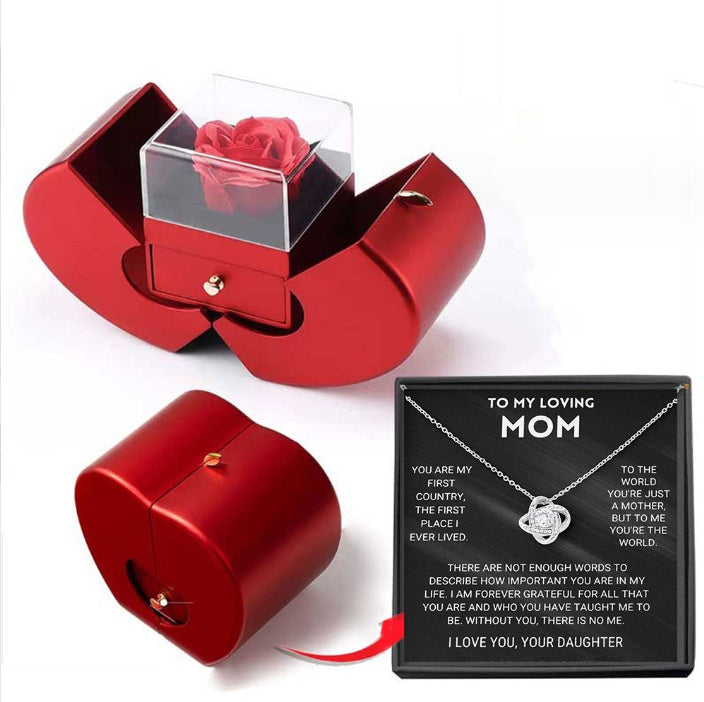 Red Apple Eternal Rose Jewellery Box with Necklace – Heart-Shaped Gift