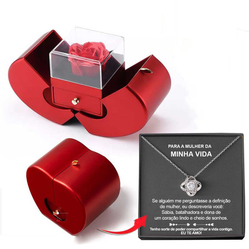 Red Apple Eternal Rose Jewellery Box with Necklace – Heart-Shaped Gift