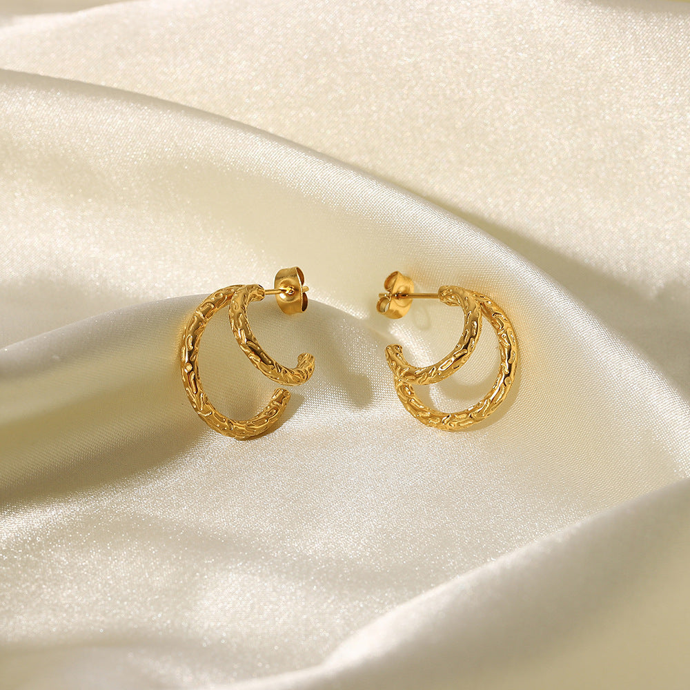 Elara – Hammered Double Hoop Earrings