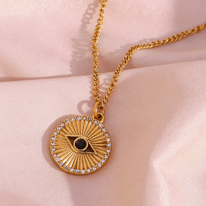 Minimalist Black Eyes Stainless Steel Necklace – Rising Sun Pendant