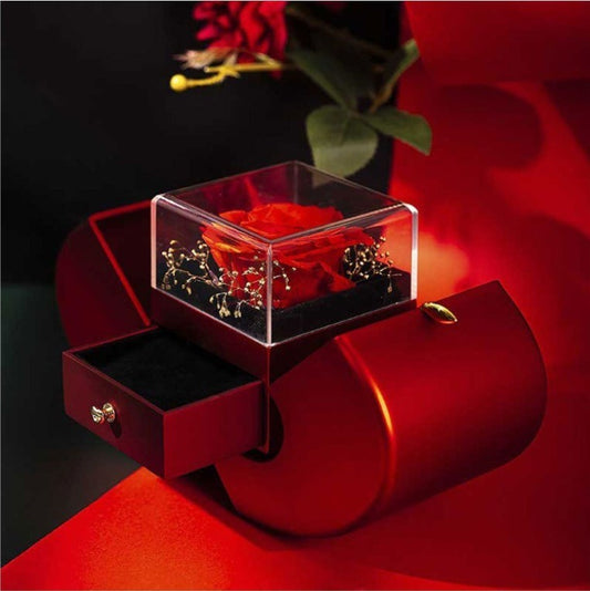 Red Apple Eternal Rose Jewellery Box with Necklace – Heart-Shaped Gift