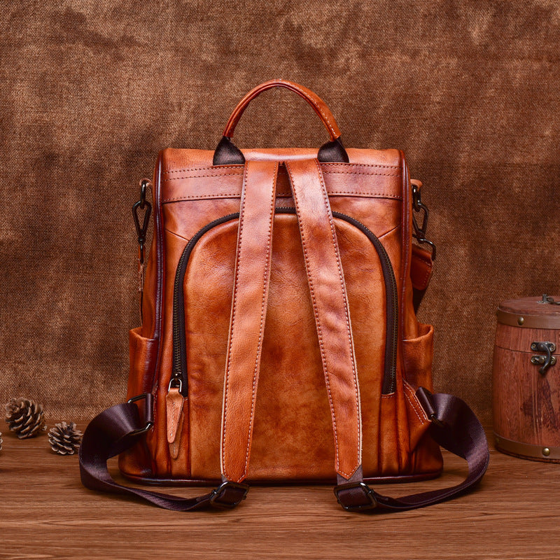 Genuine Leather Anti-Theft Backpack – Luxury Cowhide Travel Bag for Women