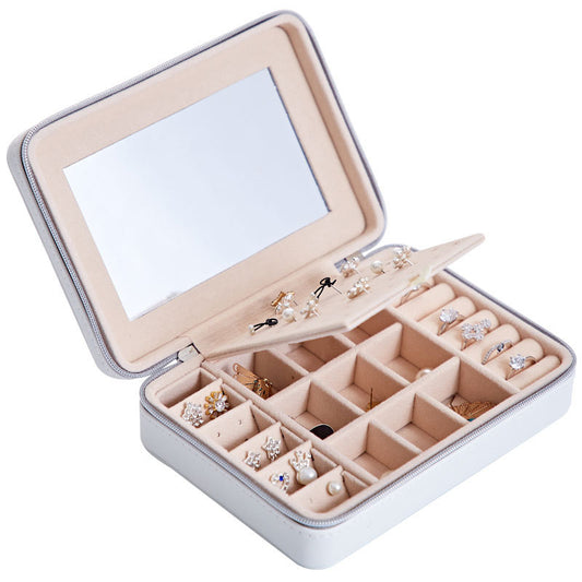 Multifunctional Leather Jewellery Storage Box with Mirror – Travel-Friendly Organiser