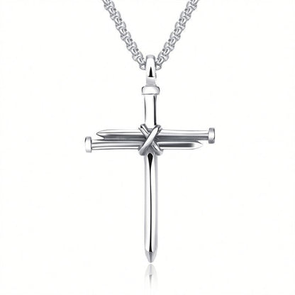 Steel Gold & Black Iron Nail Cross Pendant Necklace