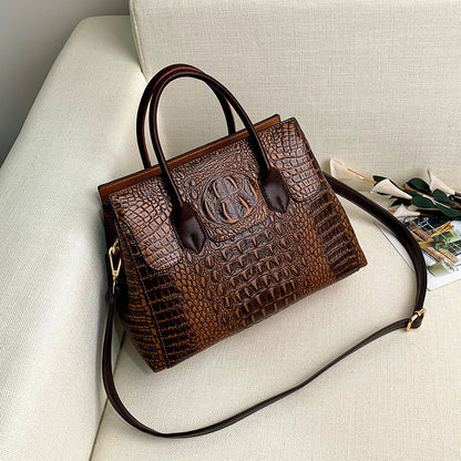 Crocodile-Texture Tote Handbag – European Style Women’s Shoulder Messenger Bag