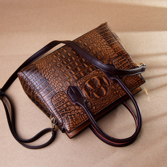 Crocodile-Texture Tote Handbag – European Style Women’s Shoulder Messenger Bag