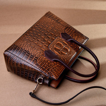 Crocodile-Texture Tote Handbag – European Style Women’s Shoulder Messenger Bag