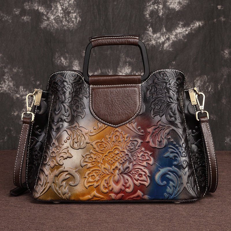 Genuine Leather Handbag – Embossed Cowhide Fashion Messenger Bag