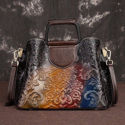 Genuine Leather Handbag – Embossed Cowhide Fashion Messenger Bag