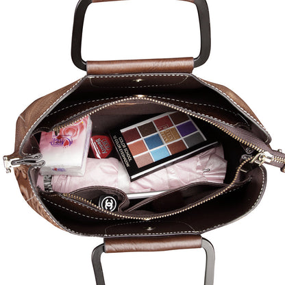 Genuine Leather Handbag – Embossed Cowhide Fashion Messenger Bag
