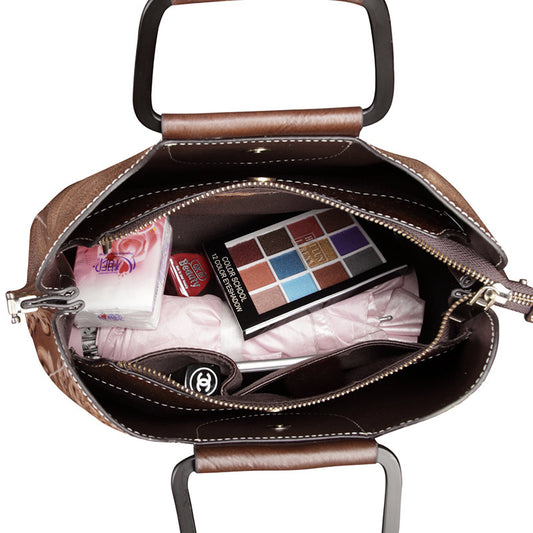 Genuine Leather Handbag – Embossed Cowhide Fashion Messenger Bag