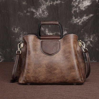 Genuine Leather Handbag – Embossed Cowhide Fashion Messenger Bag