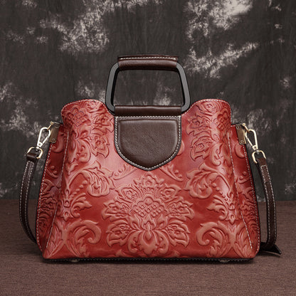Genuine Leather Handbag – Embossed Cowhide Fashion Messenger Bag