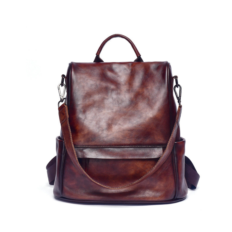 Genuine Leather Anti-Theft Backpack – Luxury Cowhide Travel Bag for Women