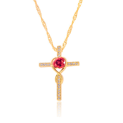 Lyrah –  Crystal Cross Rose Necklace