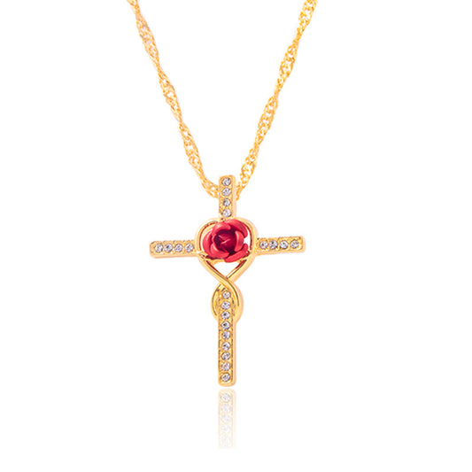 Lyrah –  Crystal Cross Rose Necklace