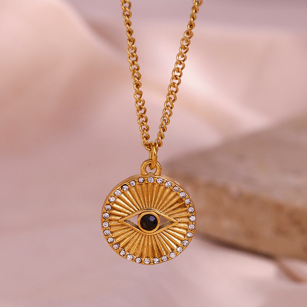 Minimalist Black Eyes Stainless Steel Necklace – Rising Sun Pendant