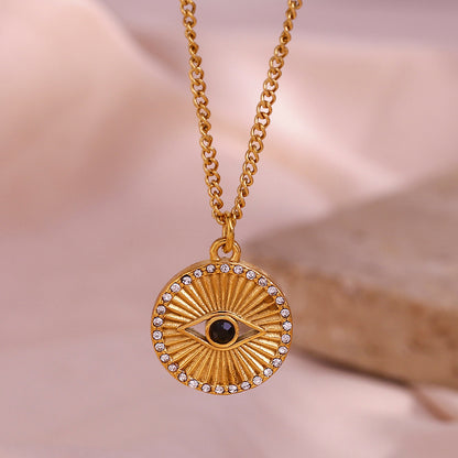Minimalist Black Eyes Stainless Steel Necklace – Rising Sun Pendant