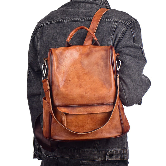 Genuine Leather Anti-Theft Backpack – Luxury Cowhide Travel Bag for Women