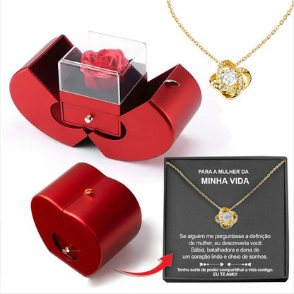 Red Apple Eternal Rose Jewellery Box with Necklace – Heart-Shaped Gift