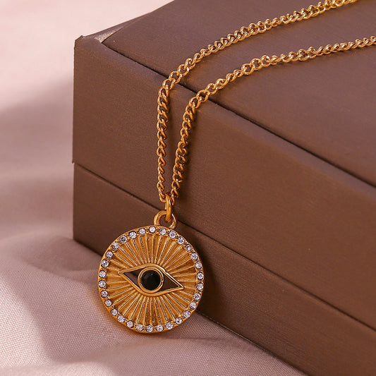 Minimalist Black Eyes Stainless Steel Necklace – Rising Sun Pendant