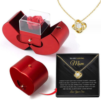 Red Apple Eternal Rose Jewellery Box with Necklace – Heart-Shaped Gift