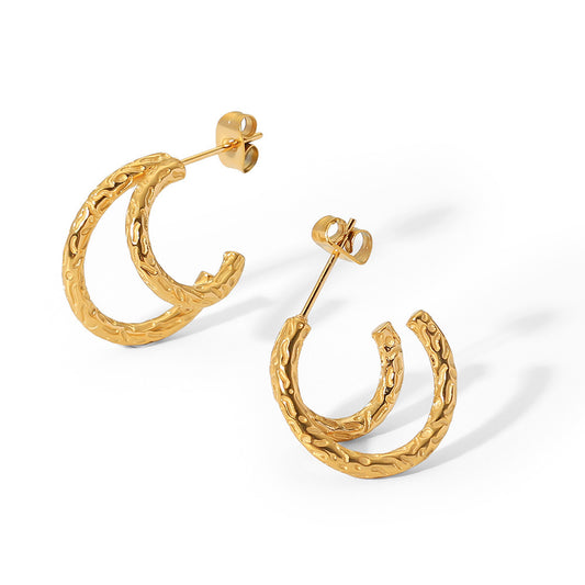 Elara – Hammered Double Hoop Earrings