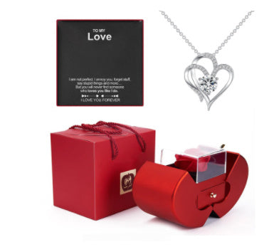 Red Apple Eternal Rose Jewellery Box with Necklace – Heart-Shaped Gift