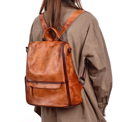 Genuine Leather Anti-Theft Backpack – Luxury Cowhide Travel Bag for Women