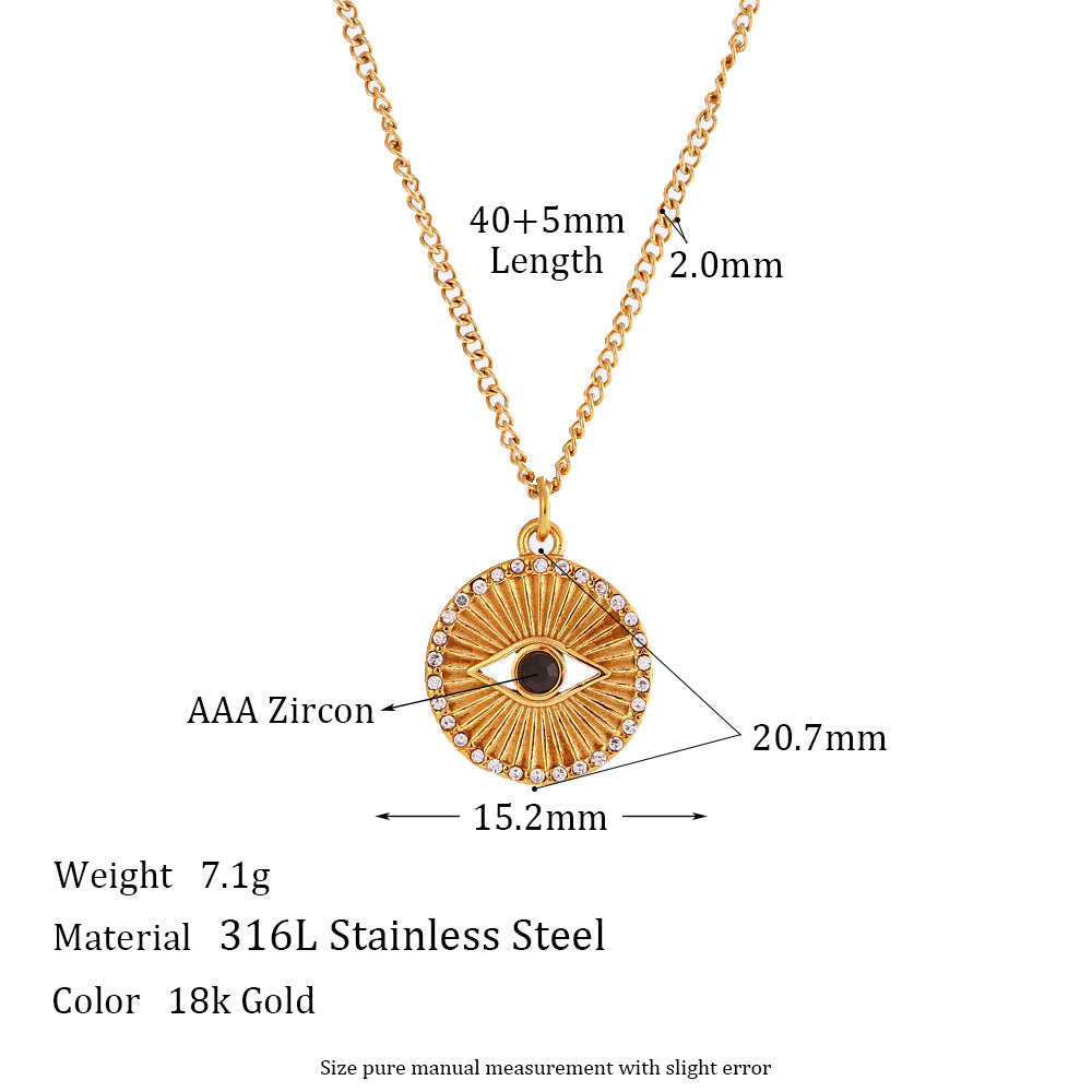 Minimalist Black Eyes Stainless Steel Necklace – Rising Sun Pendant