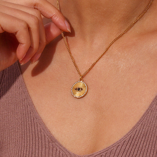 Minimalist Black Eyes Stainless Steel Necklace – Rising Sun Pendant