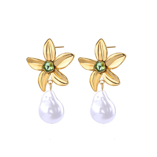 Solena – Green Zircon Flower Stud Earrings