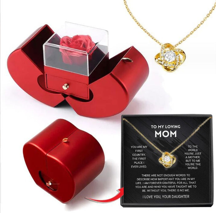 Red Apple Eternal Rose Jewellery Box with Necklace – Heart-Shaped Gift