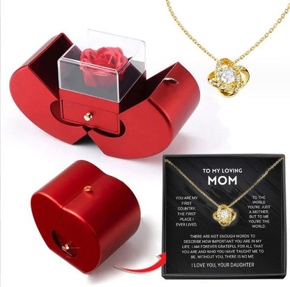 Red Apple Eternal Rose Jewellery Box with Necklace – Heart-Shaped Gift