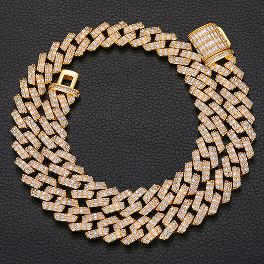 Iced Cuban Link Chain Bracelet in gold, rose gold, and silver with CZ stones on black background