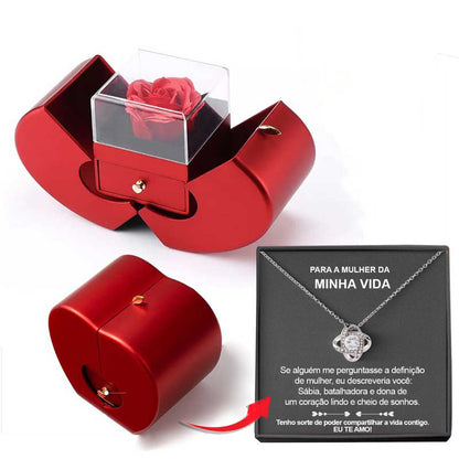 Red Apple Eternal Rose Jewellery Box with Necklace – Heart-Shaped Gift