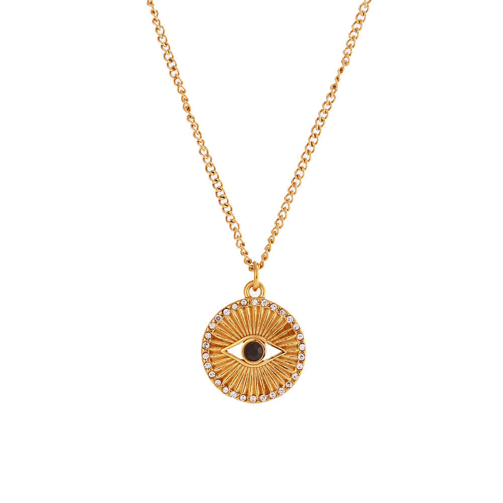 Minimalist Black Eyes Stainless Steel Necklace – Rising Sun Pendant