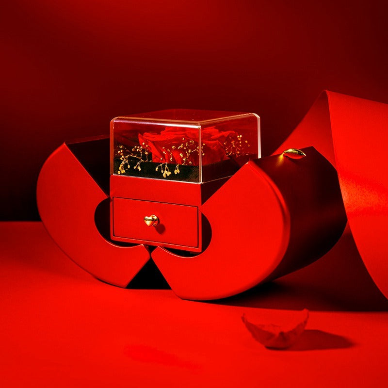 Red Apple Eternal Rose Jewellery Box with Necklace – Heart-Shaped Gift