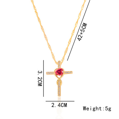 Lyrah –  Crystal Cross Rose Necklace