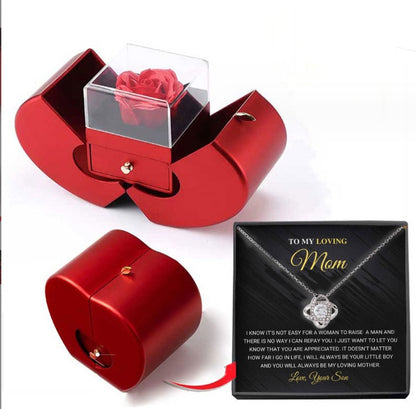 Red Apple Eternal Rose Jewellery Box with Necklace – Heart-Shaped Gift