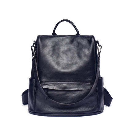 Genuine Leather Anti-Theft Backpack – Luxury Cowhide Travel Bag for Women