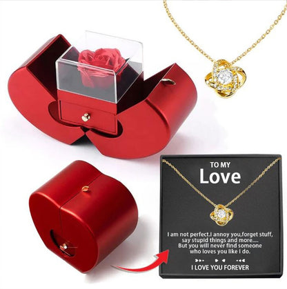 Red Apple Eternal Rose Jewellery Box with Necklace – Heart-Shaped Gift