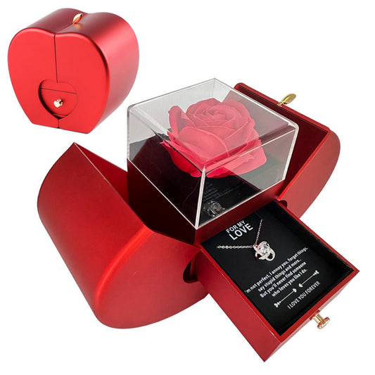 Red Apple Eternal Rose Jewellery Box with Necklace – Heart-Shaped Gift